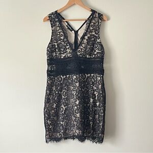 EillyBazar Black Lace Dress with Nude Lining